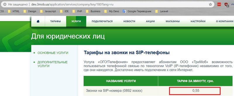 Тарифи на SIP-транк компанії Трімоб тарифи sip ТриМоб